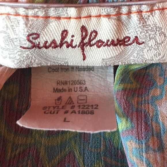Sushi flower sheer blouse sz L - Picture 5 of 5